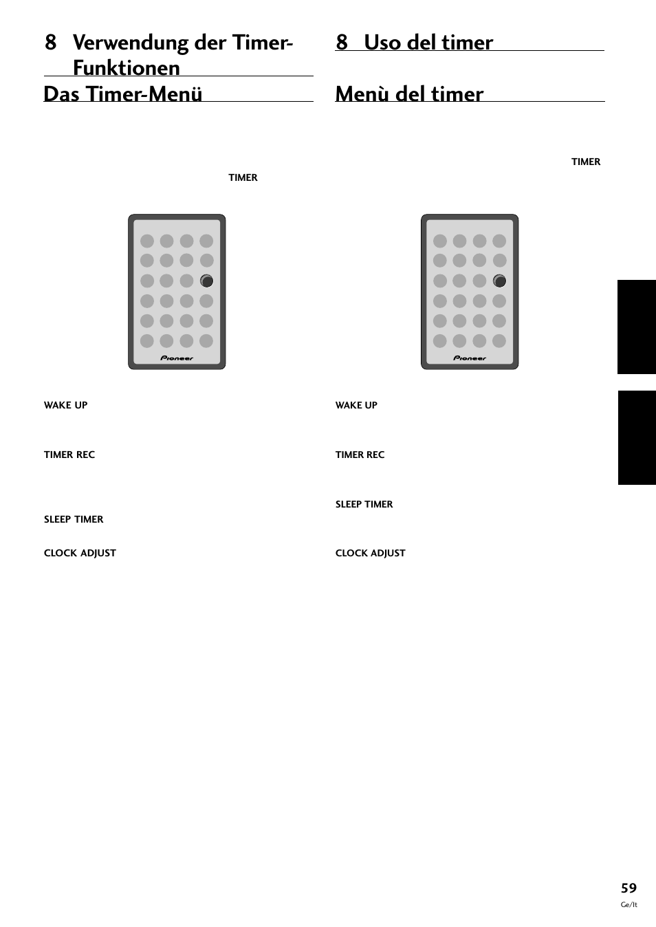 Das timer-menü, Menù del timer, 8 verwendung der timer- funktionen | 8 uso del timer, Deutsch italiano | Pioneer CT-F10 User Manual | Page 131 / 146