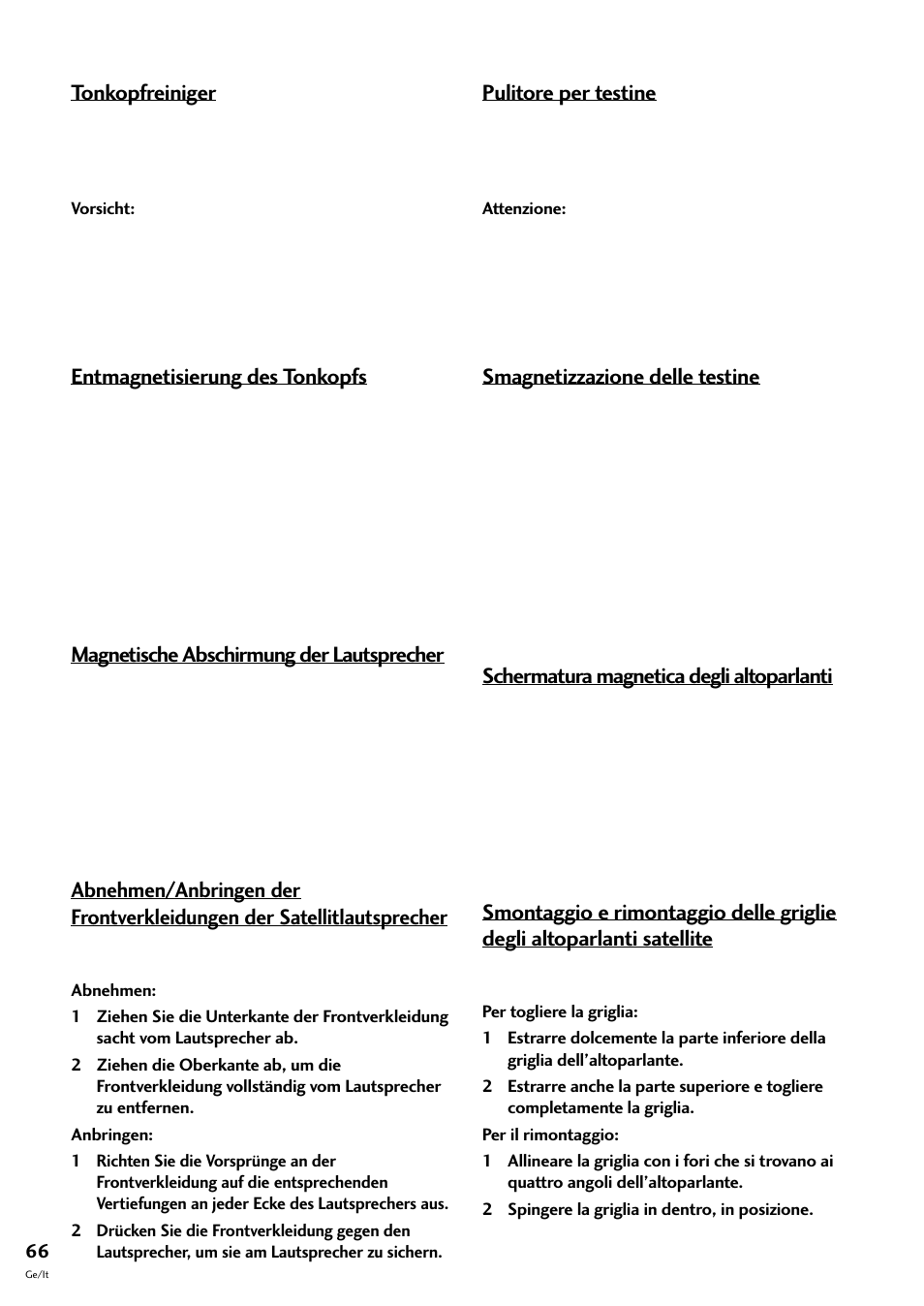 Tonkopfreiniger, Entmagnetisierung des tonkopfs, Magnetische abschirmung der lautsprecher | Pulitore per testine, Smagnetizzazione delle testine, Schermatura magnetica degli altoparlanti | Pioneer CT-F10 User Manual | Page 138 / 146