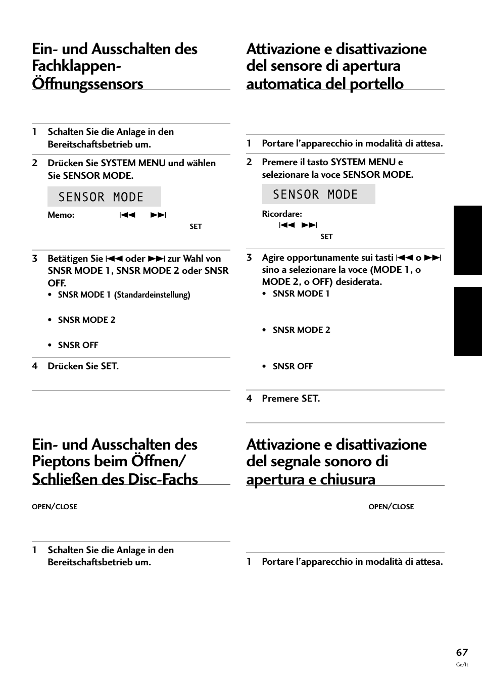 Deutsch italiano | Pioneer CT-F10 User Manual | Page 139 / 146