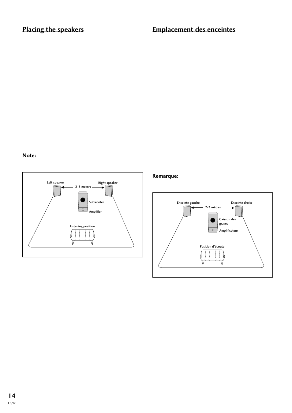 Emplacement des enceintes, 2 installing and connecting up, Placing the speakers | Pioneer CT-F10 User Manual | Page 14 / 146