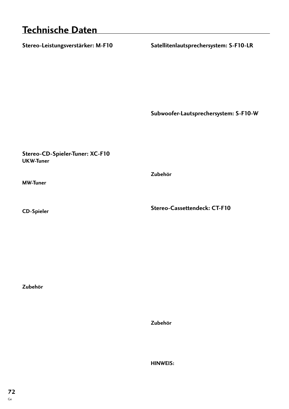 Technische daten | Pioneer CT-F10 User Manual | Page 144 / 146