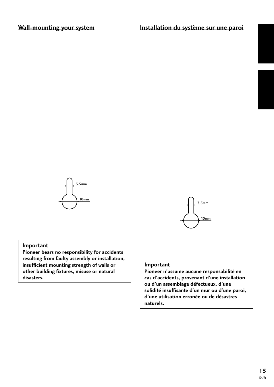 Installation du système sur une paroi, English fran çais, Wall-mounting your system | Pioneer CT-F10 User Manual | Page 15 / 146