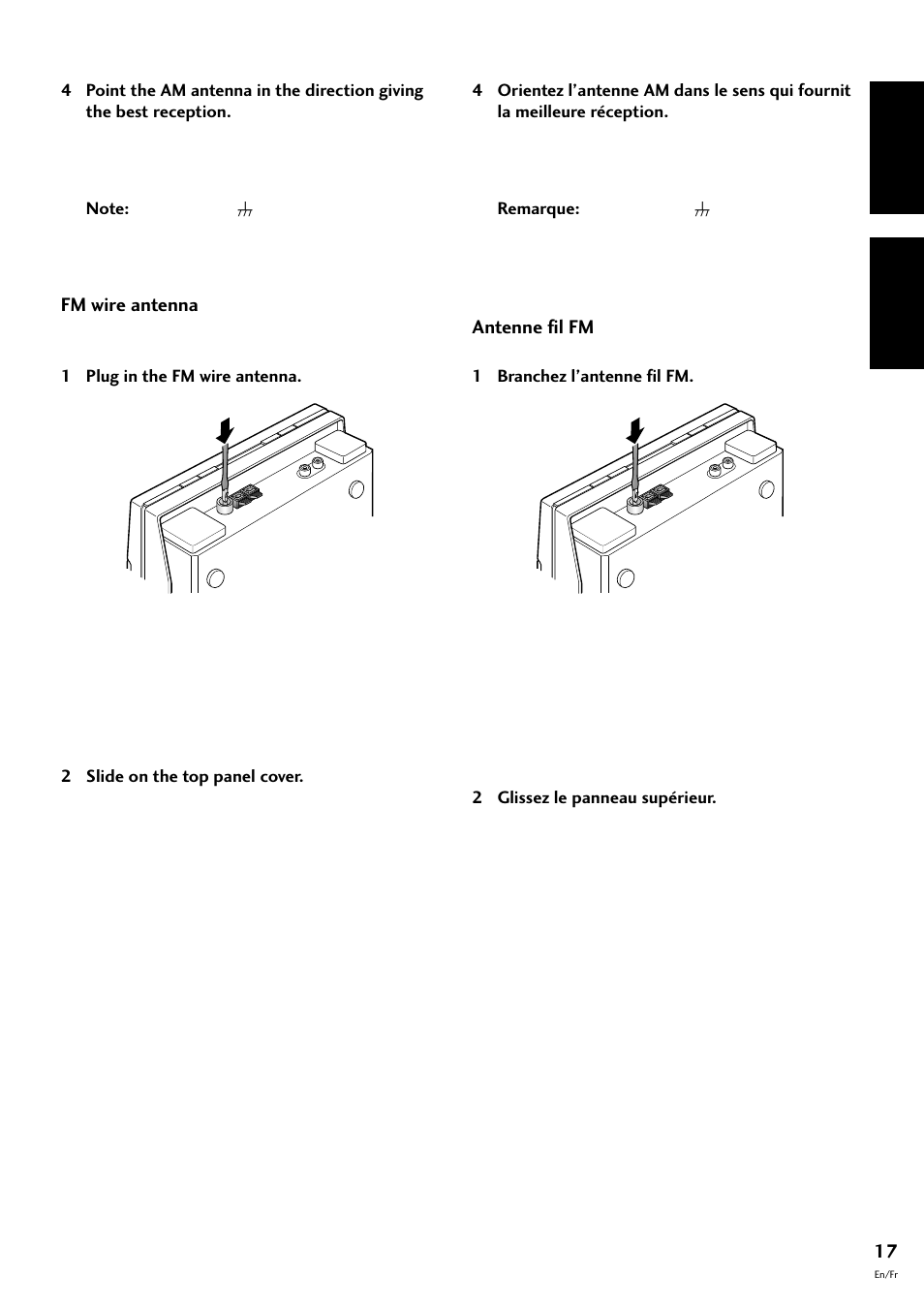 Antenne fil fm, English fran çais | Pioneer CT-F10 User Manual | Page 17 / 146