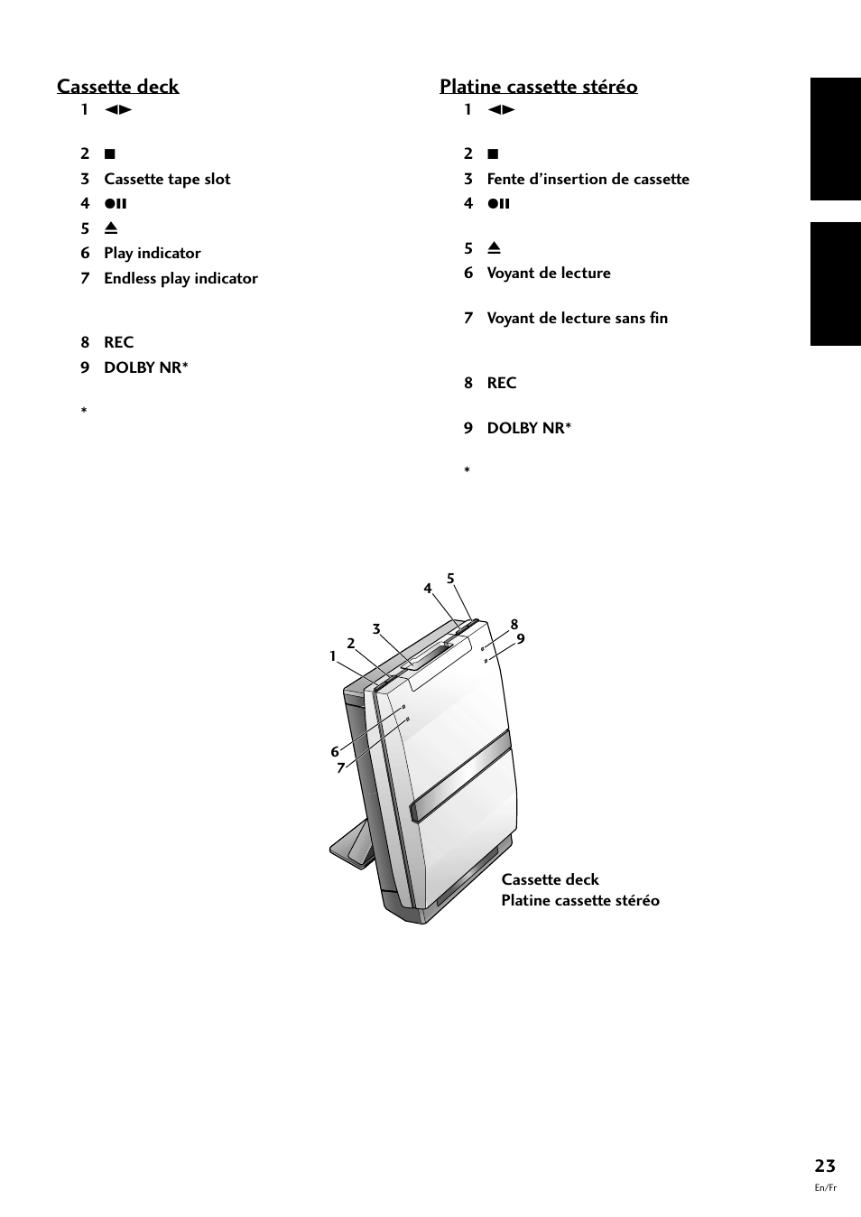 English fran çais, Cassette deck, Platine cassette stéréo | Pioneer CT-F10 User Manual | Page 23 / 146