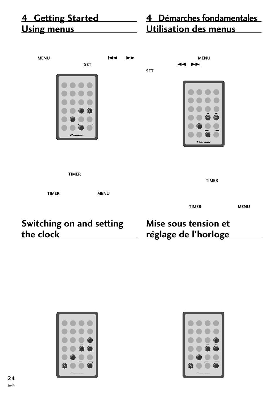 Using menus, Utilisation des menus, Button instead of the | Button, Au lieu de la touche | Pioneer CT-F10 User Manual | Page 24 / 146