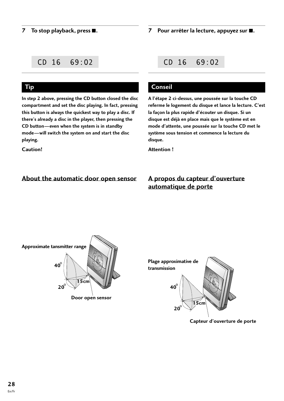 About the automatic door open sensor, Conseil | Pioneer CT-F10 User Manual | Page 28 / 146