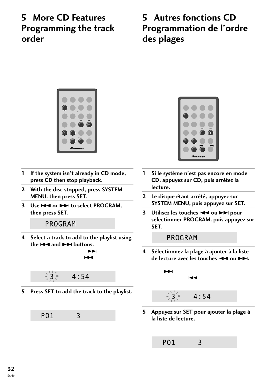 Programmation de l’ordre des plages, Programming the track order, 5 more cd features | 5 autres fonctions cd, 5 press set to add the track to the playlist | Pioneer CT-F10 User Manual | Page 32 / 146