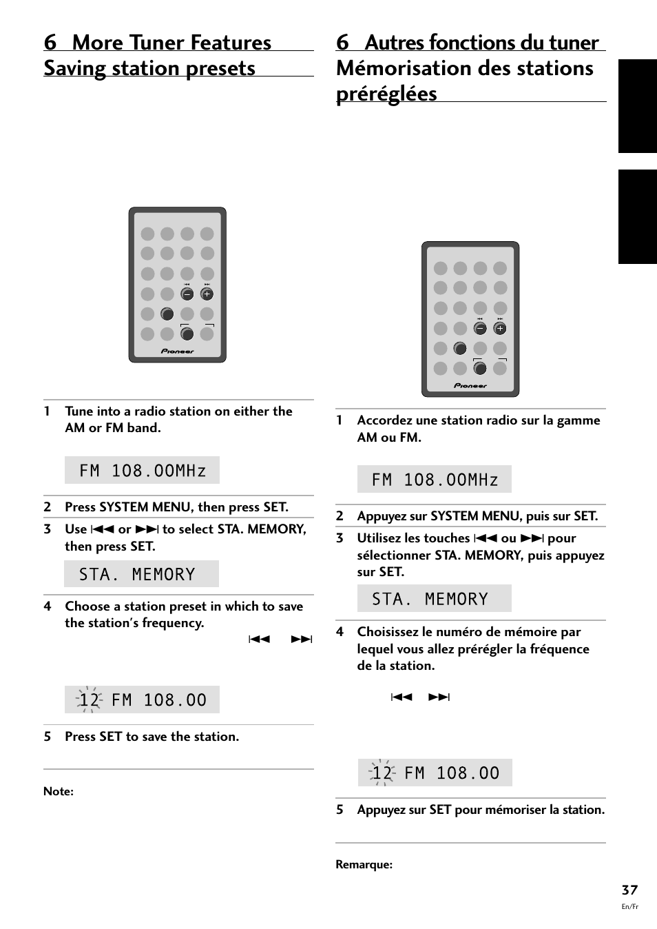 Mémorisation des stations préréglées, Saving station presets, 6 more tuner features | 6 autres fonctions du tuner, English fran çais | Pioneer CT-F10 User Manual | Page 37 / 146