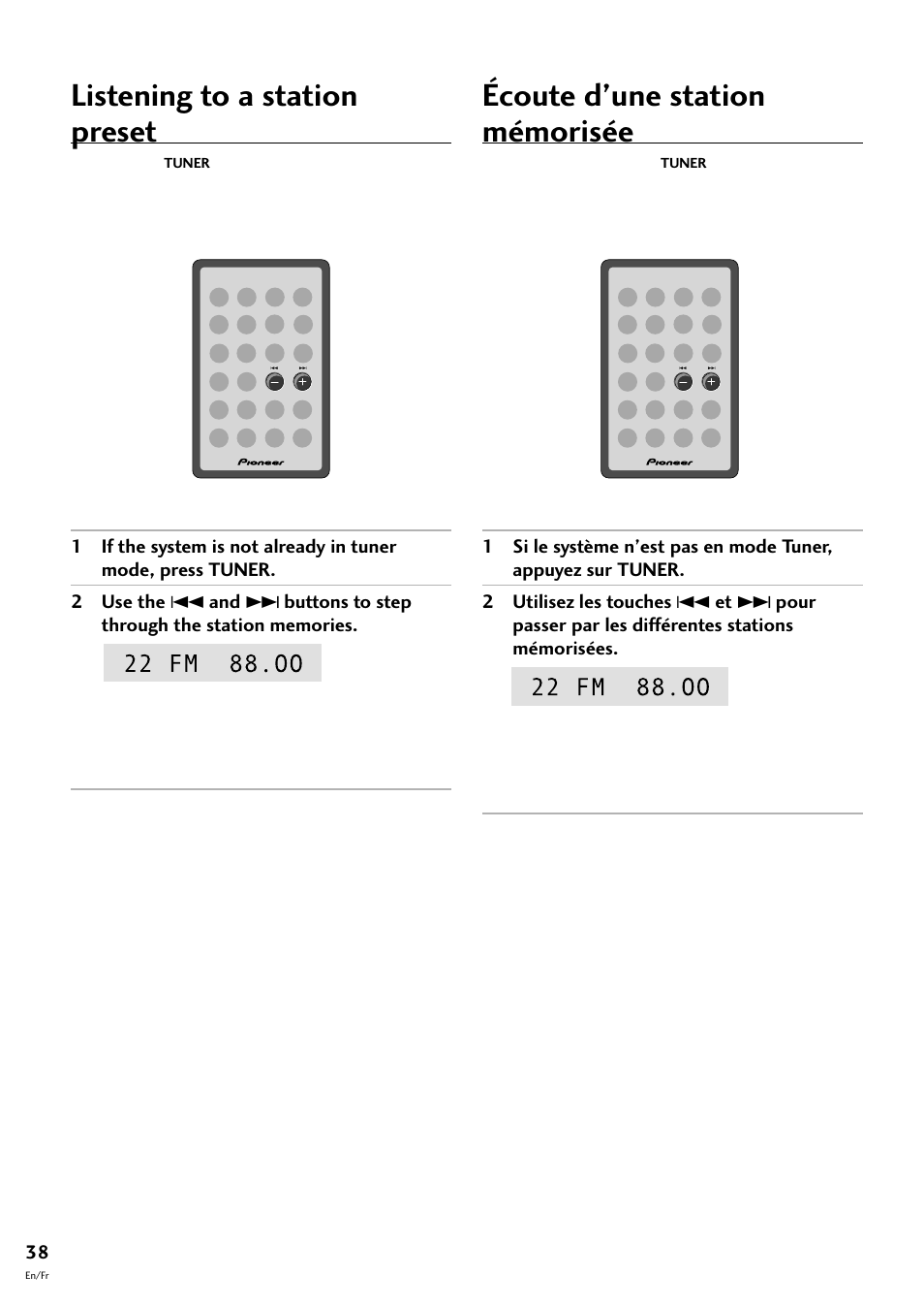 Écoute d’une station mémorisée, Listening to a station preset | Pioneer CT-F10 User Manual | Page 38 / 146
