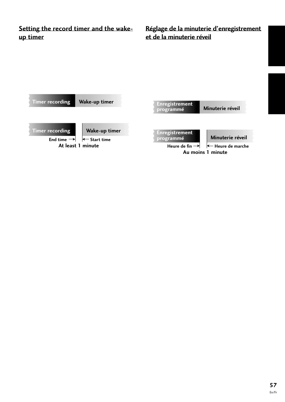 English français, Setting the record timer and the wake- up timer | Pioneer CT-F10 User Manual | Page 57 / 146