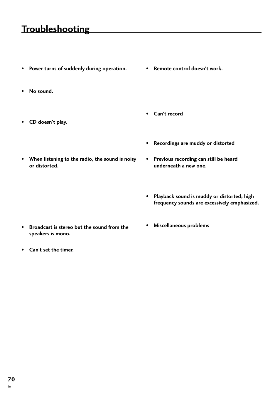 Troubleshooting | Pioneer CT-F10 User Manual | Page 70 / 146