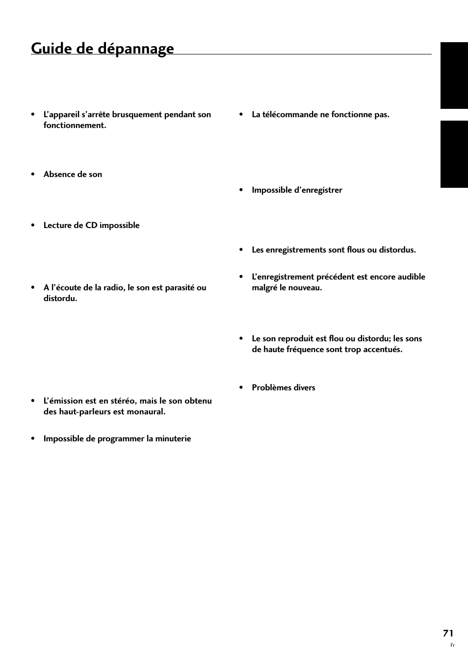 Guide de dépannage, English fran çais | Pioneer CT-F10 User Manual | Page 71 / 146