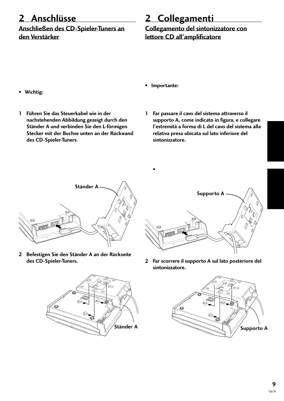 2 anschlüsse, 2 collegamenti, Deutsch italiano | Pioneer CT-F10 User Manual | Page 81 / 146