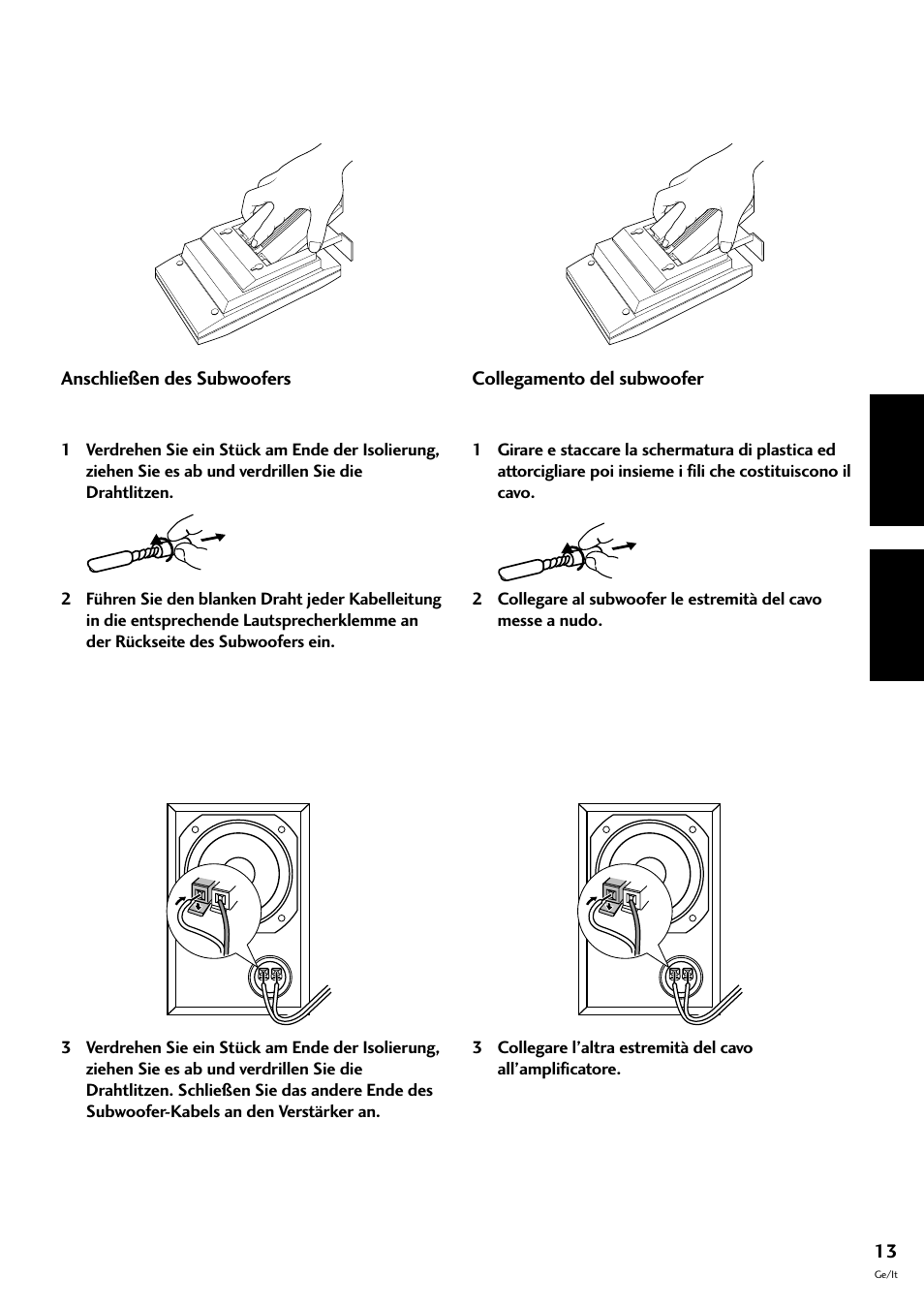 Anschließen des subwoofers, Collegamento del subwoofer, Deutsch italiano | Pioneer CT-F10 User Manual | Page 85 / 146