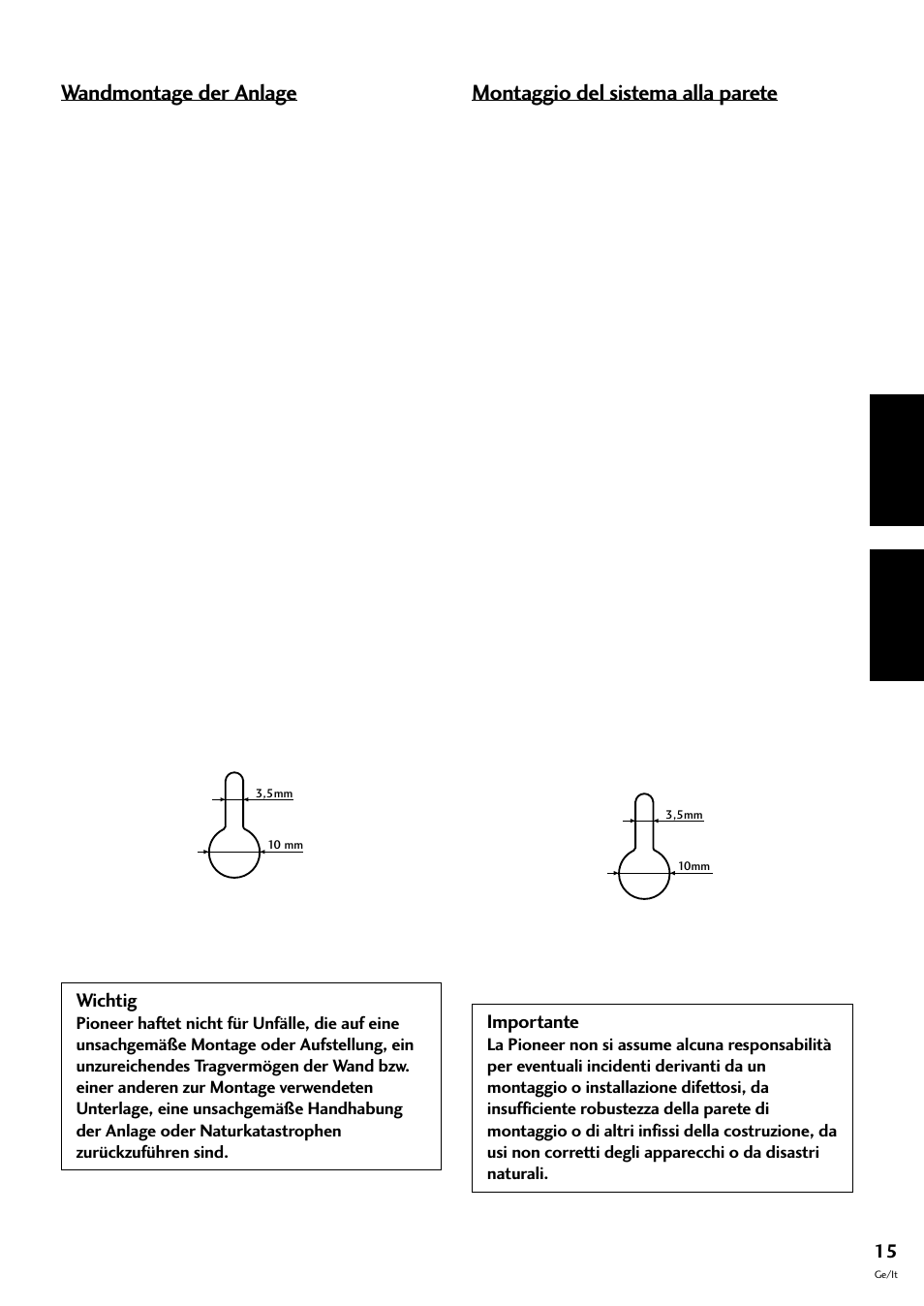 Wandmontage der anlage, Montaggio del sistema alla parete, Deutsch italiano | Pioneer CT-F10 User Manual | Page 87 / 146