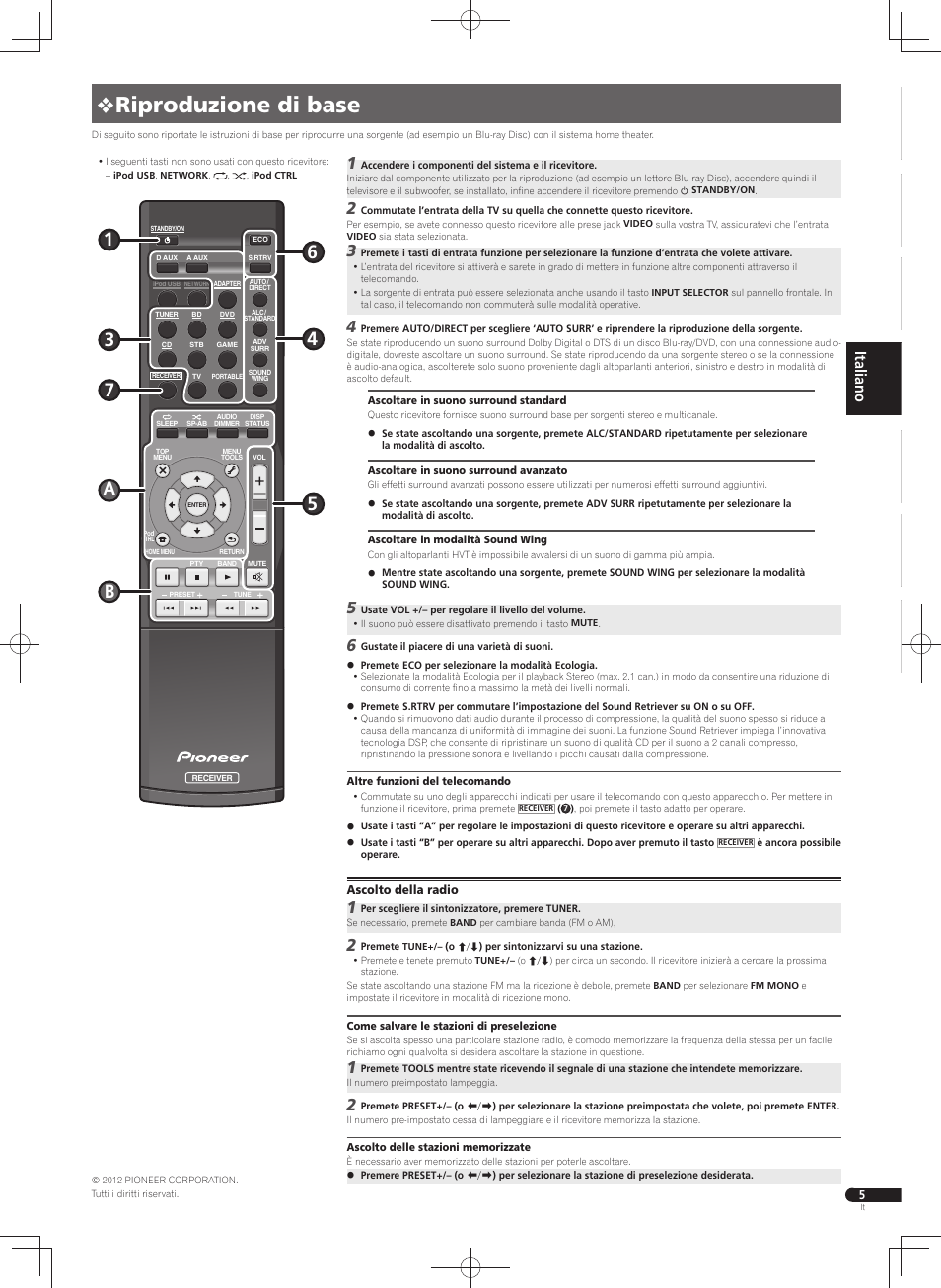 Riproduzione di base | Pioneer VSX-S300 User Manual | Page 17 / 32