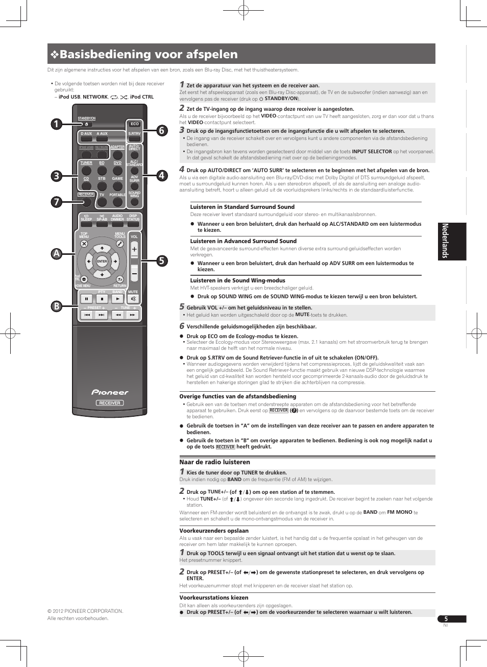 Basisbediening voor afspelen | Pioneer VSX-S300 User Manual | Page 21 / 32