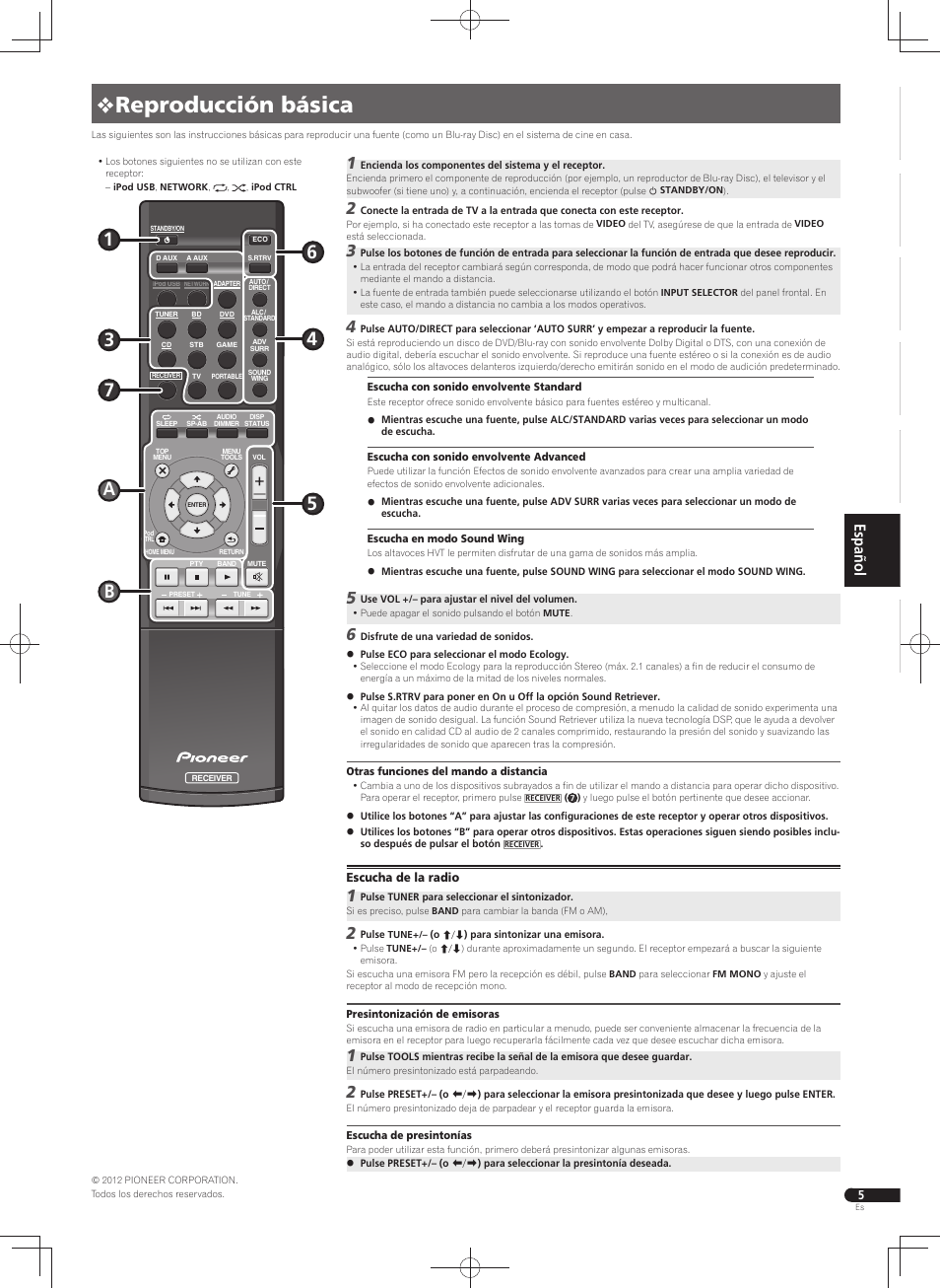 Reproducción básica | Pioneer VSX-S300 User Manual | Page 25 / 32