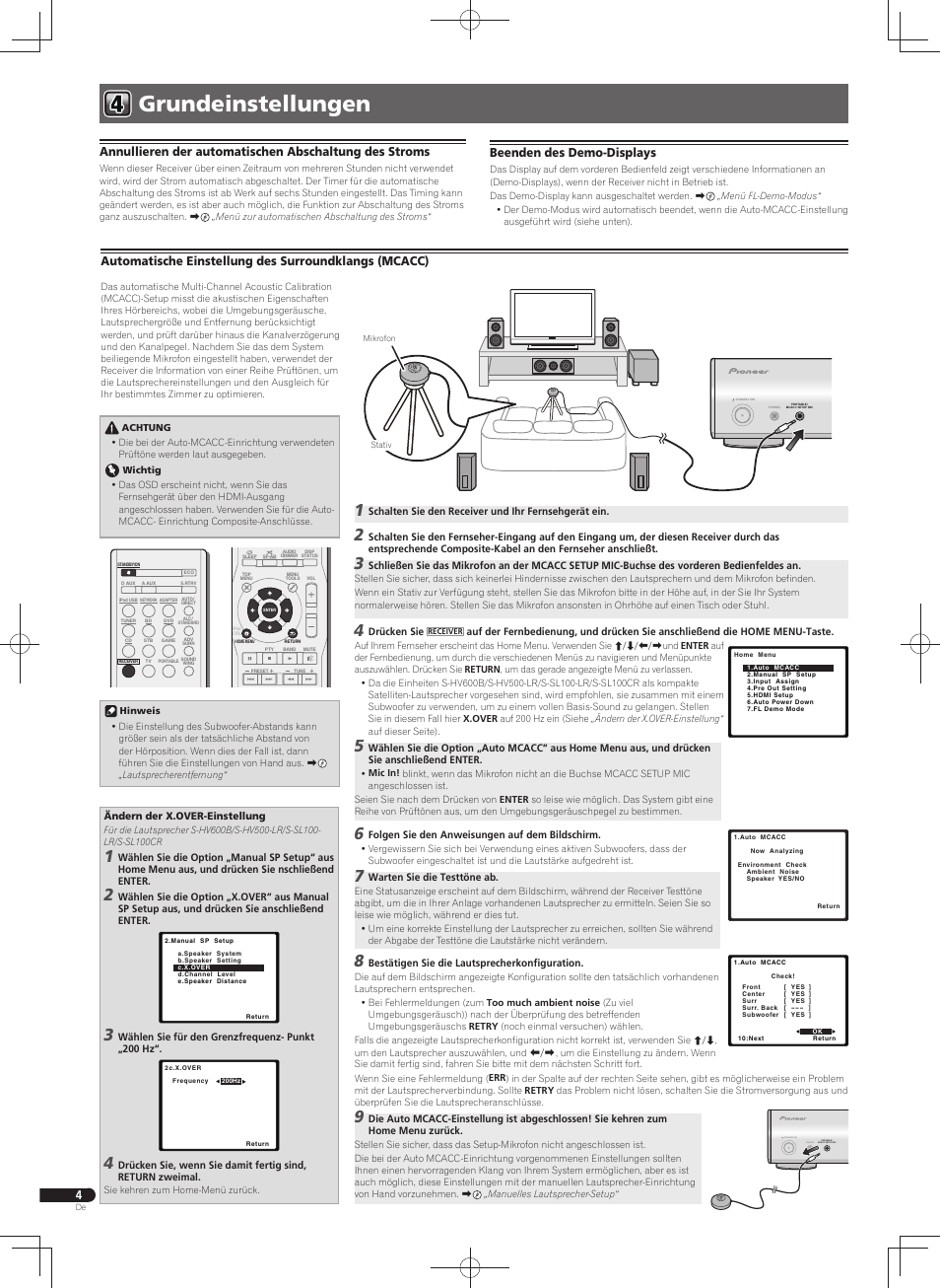 Grundeinstellungen, Portable / mcacc setup mic phones standby / on, Beenden des demo-displays | Pioneer VSX-S300 User Manual | Page 28 / 32