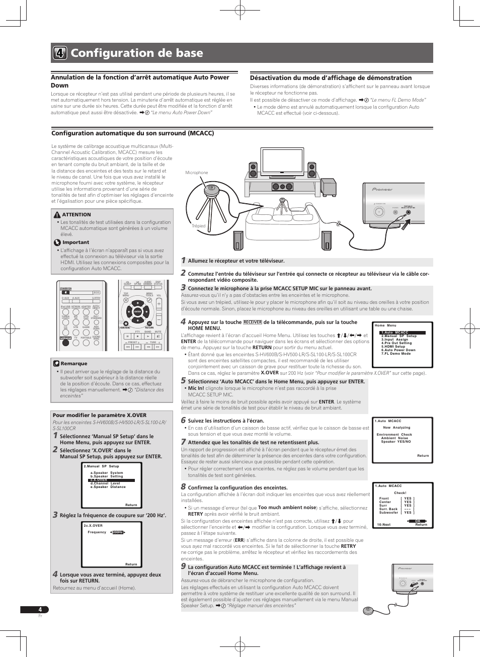 Confi guration de base, Portable / mcacc setup mic phones standby / on, Confi guration automatique du son surround (mcacc) | Pioneer VSX-S300 User Manual | Page 8 / 32