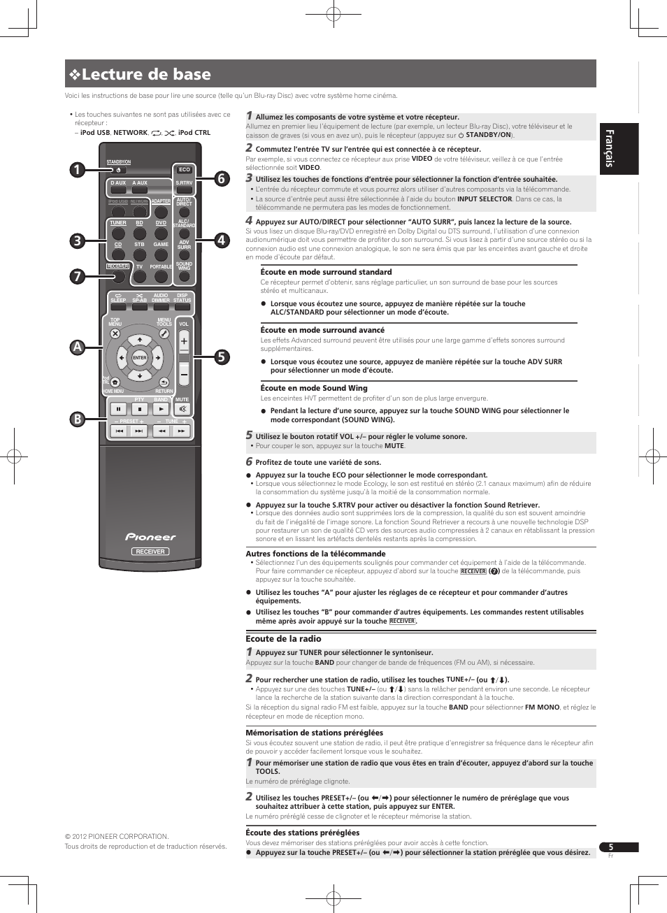 Lecture de base | Pioneer VSX-S300 User Manual | Page 9 / 32