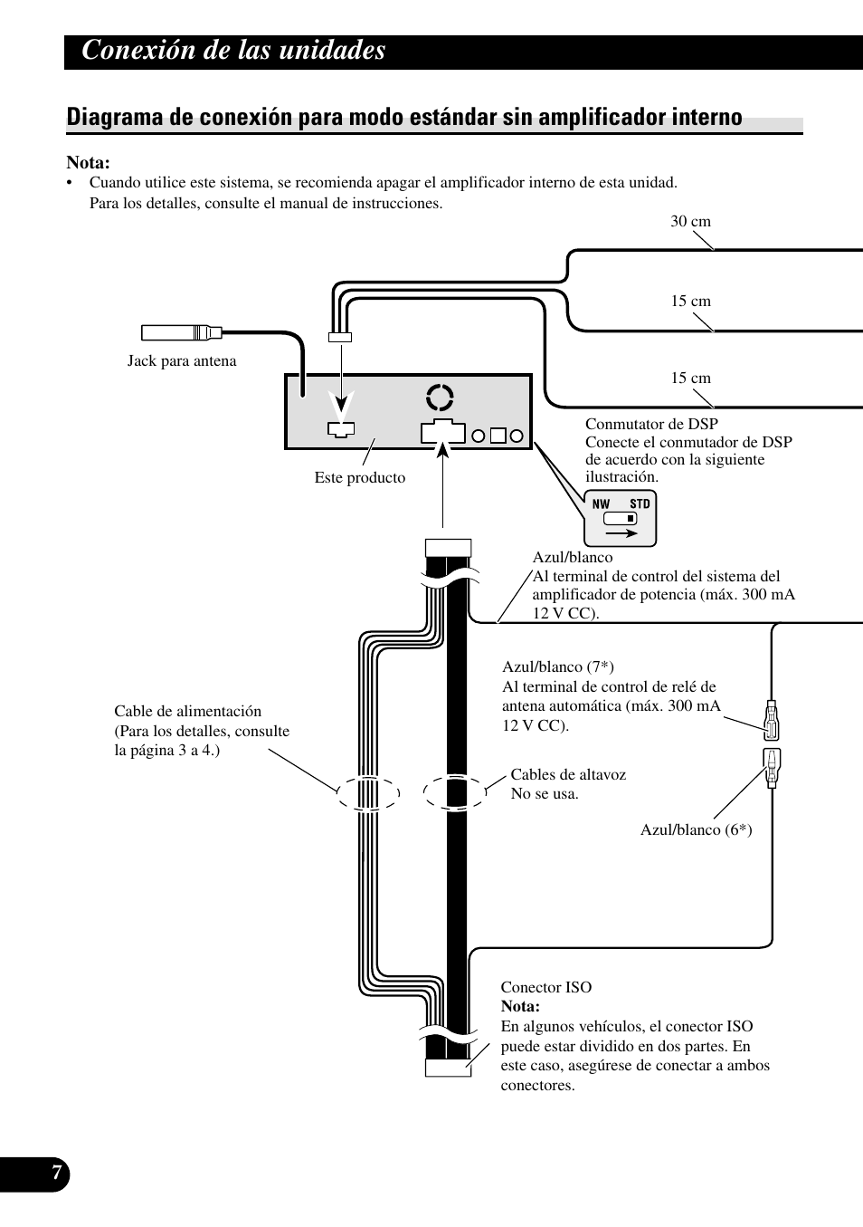 Diagrama de conexión para modo estándar, Sin amplificador interno, Conexión de las unidades | Pioneer DEH-P88RS-II User Manual | Page 22 / 100