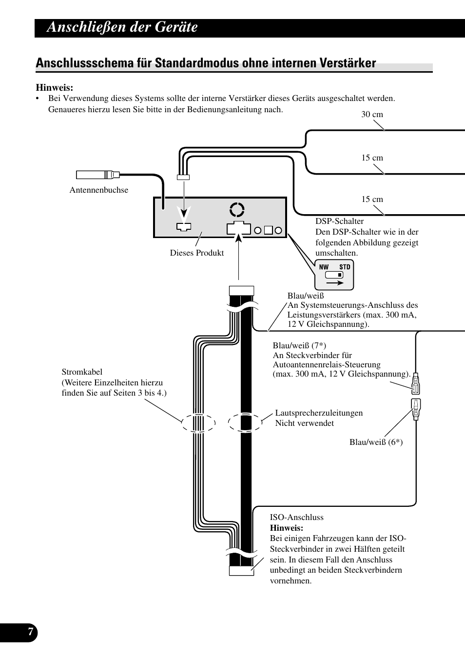 Anschlussschema für standardmodus, Ohne internen verstärker, Anschließen der geräte | Pioneer DEH-P88RS-II User Manual | Page 36 / 100