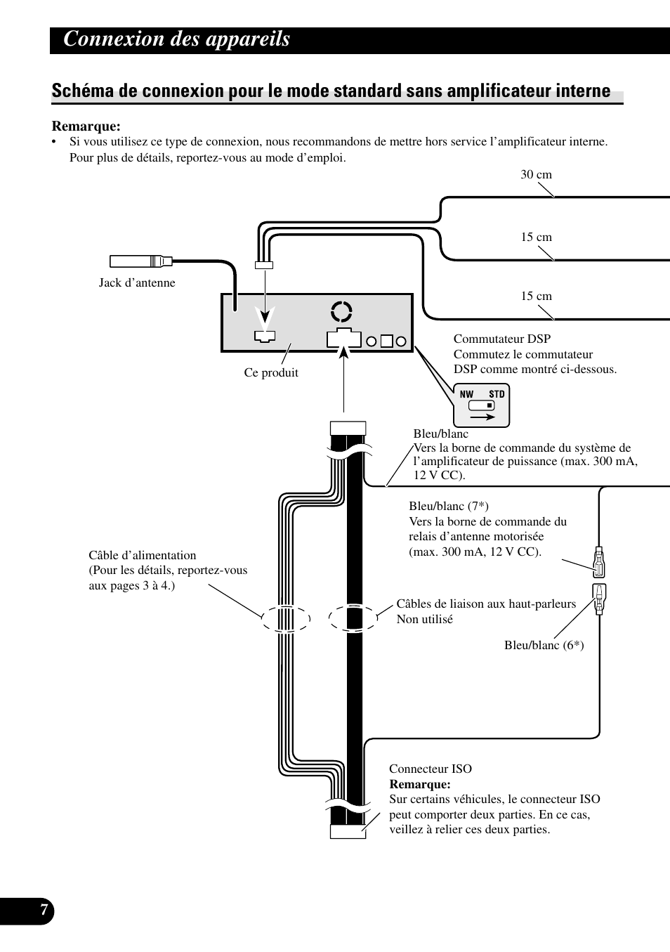 Schéma de connexion pour le mode, Standard sans amplificateur interne, Connexion des appareils | Pioneer DEH-P88RS-II User Manual | Page 50 / 100