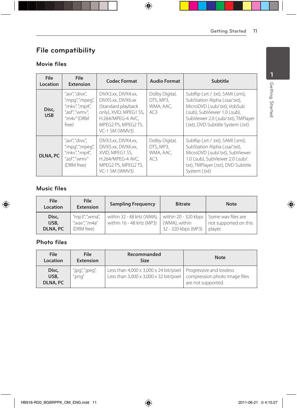 File compatibility, Movie files, Music files | Photo files | Pioneer BCS-717 User Manual | Page 11 / 80