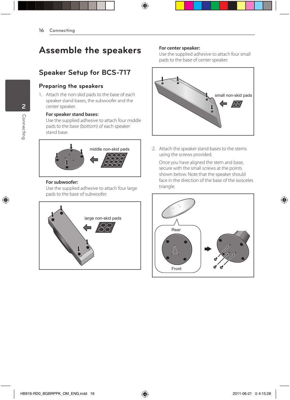 Assemble the speakers, Speaker setup for bcs-717, Preparing the speakers | Pioneer BCS-717 User Manual | Page 16 / 80