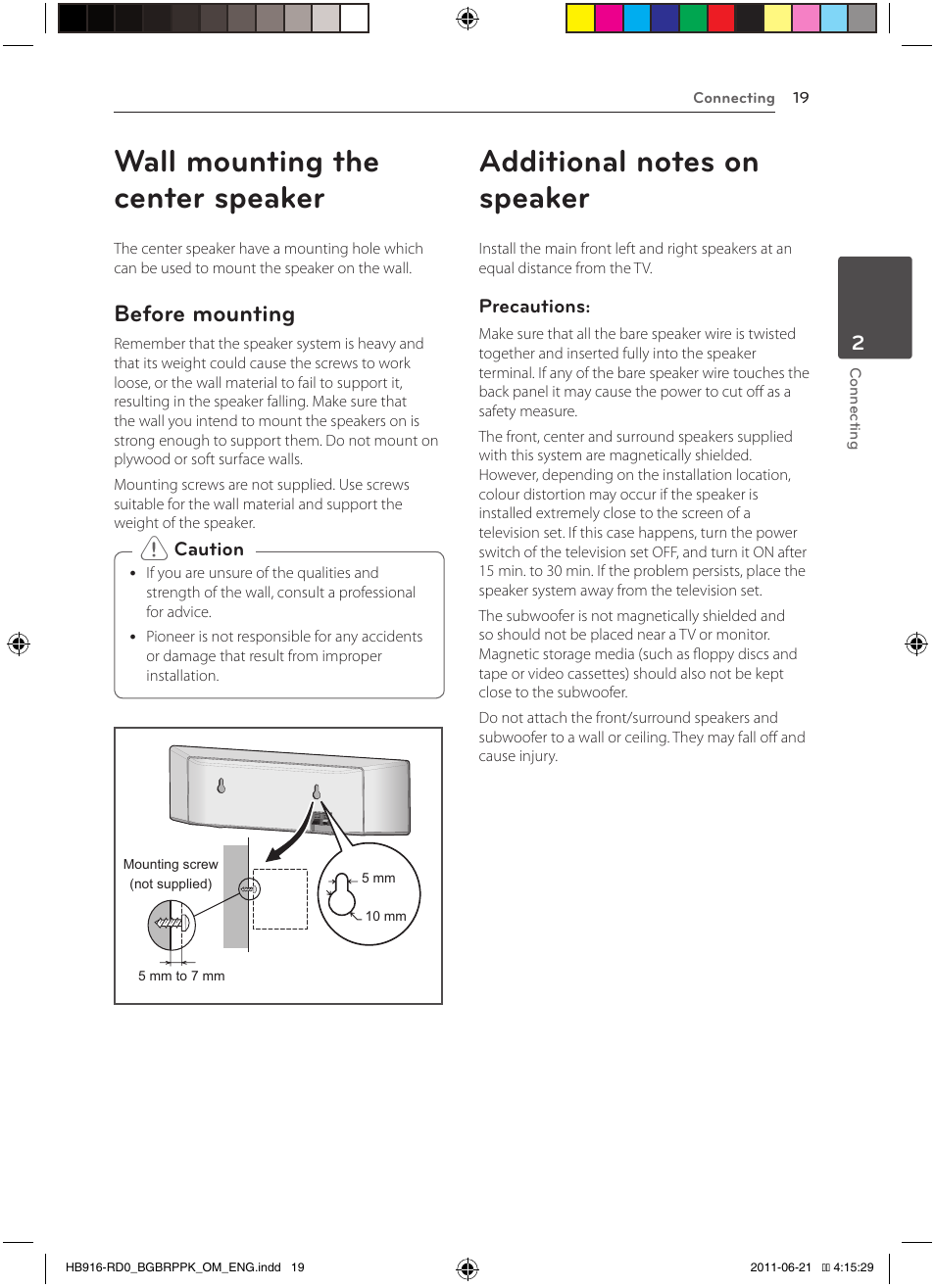 Wall mounting the center speaker, Before mounting | Pioneer BCS-717 User Manual | Page 19 / 80