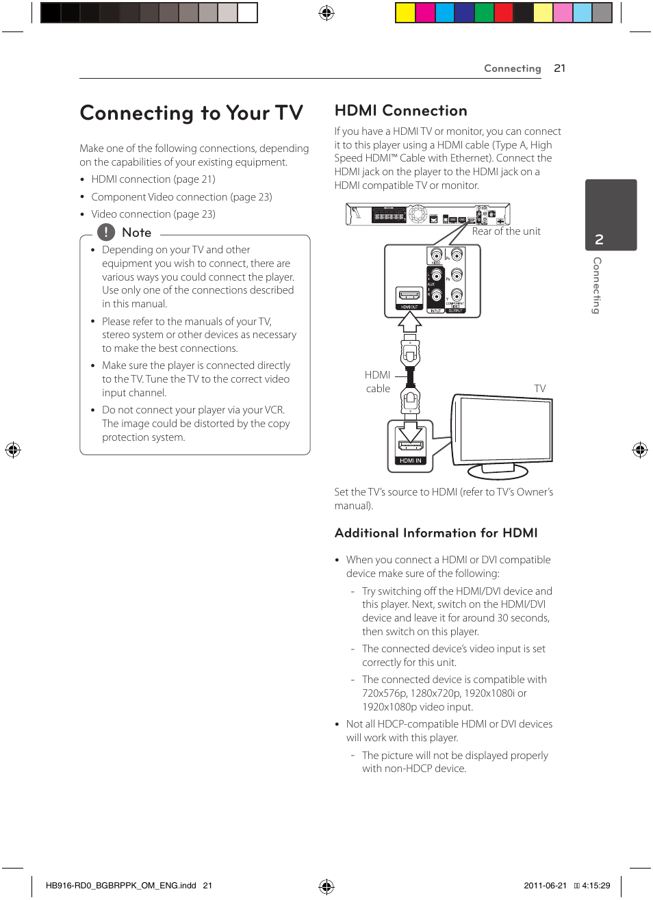 Connecting to your tv, Hdmi connection | Pioneer BCS-717 User Manual | Page 21 / 80