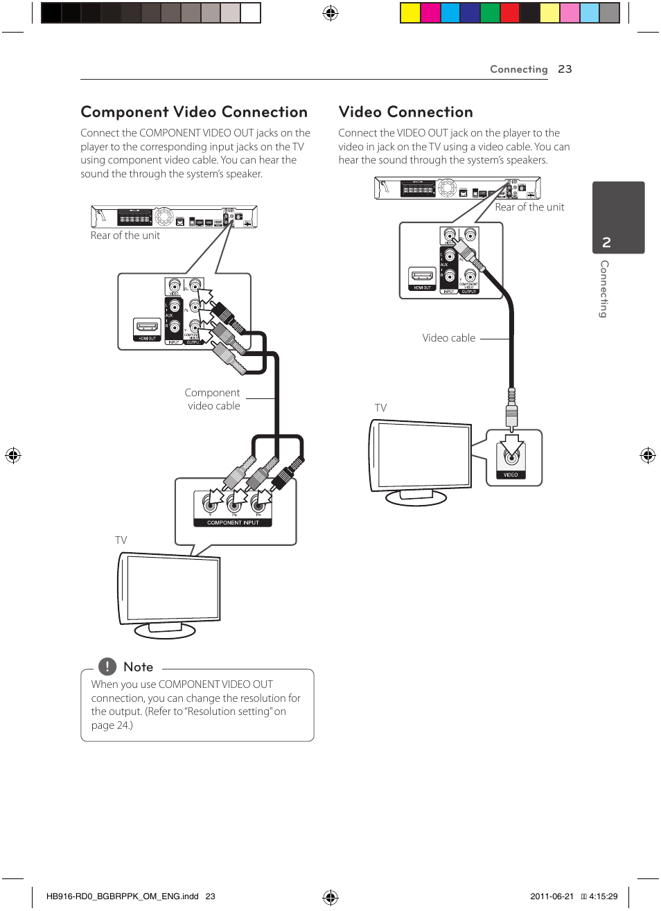 Component video connection, Video connection | Pioneer BCS-717 User Manual | Page 23 / 80