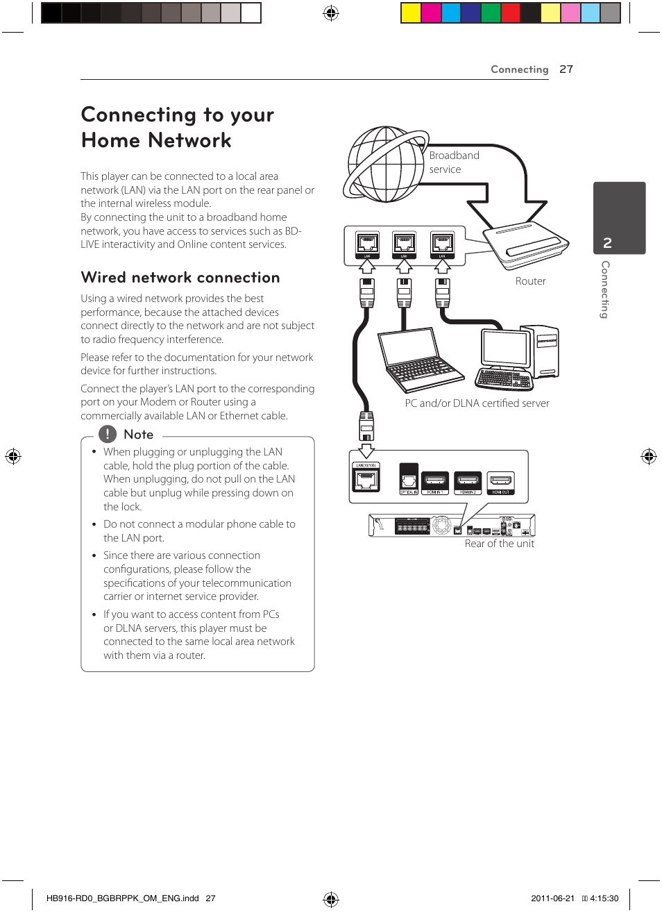 Connecting to your home network, Wired network connection | Pioneer BCS-717 User Manual | Page 27 / 80