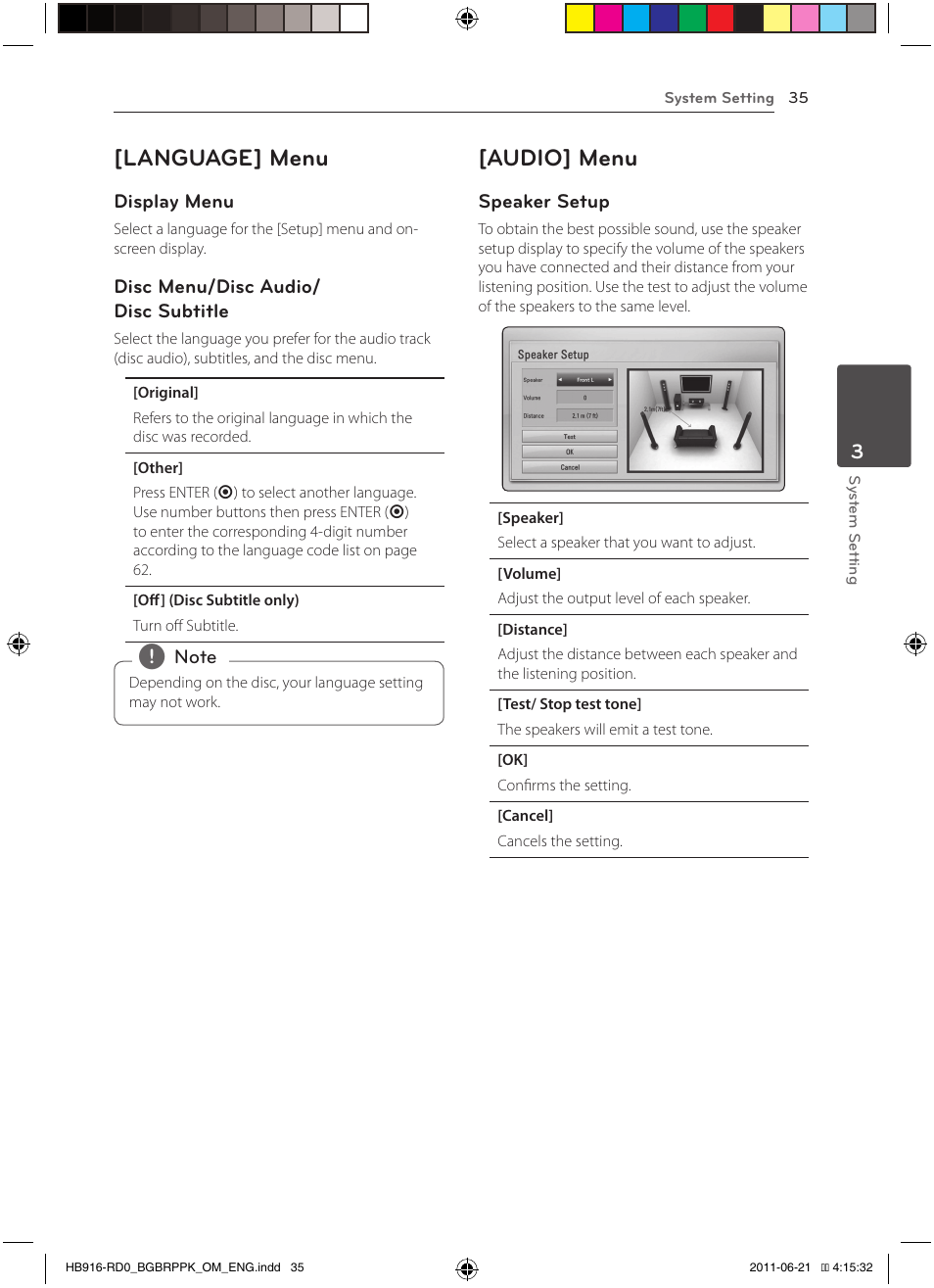 Language] menu, Audio] menu | Pioneer BCS-717 User Manual | Page 35 / 80