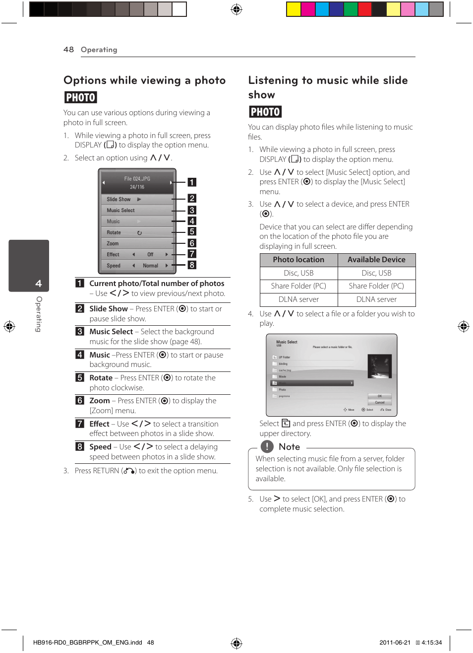 Options while viewing a photo i, Listening to music while slide show i | Pioneer BCS-717 User Manual | Page 48 / 80