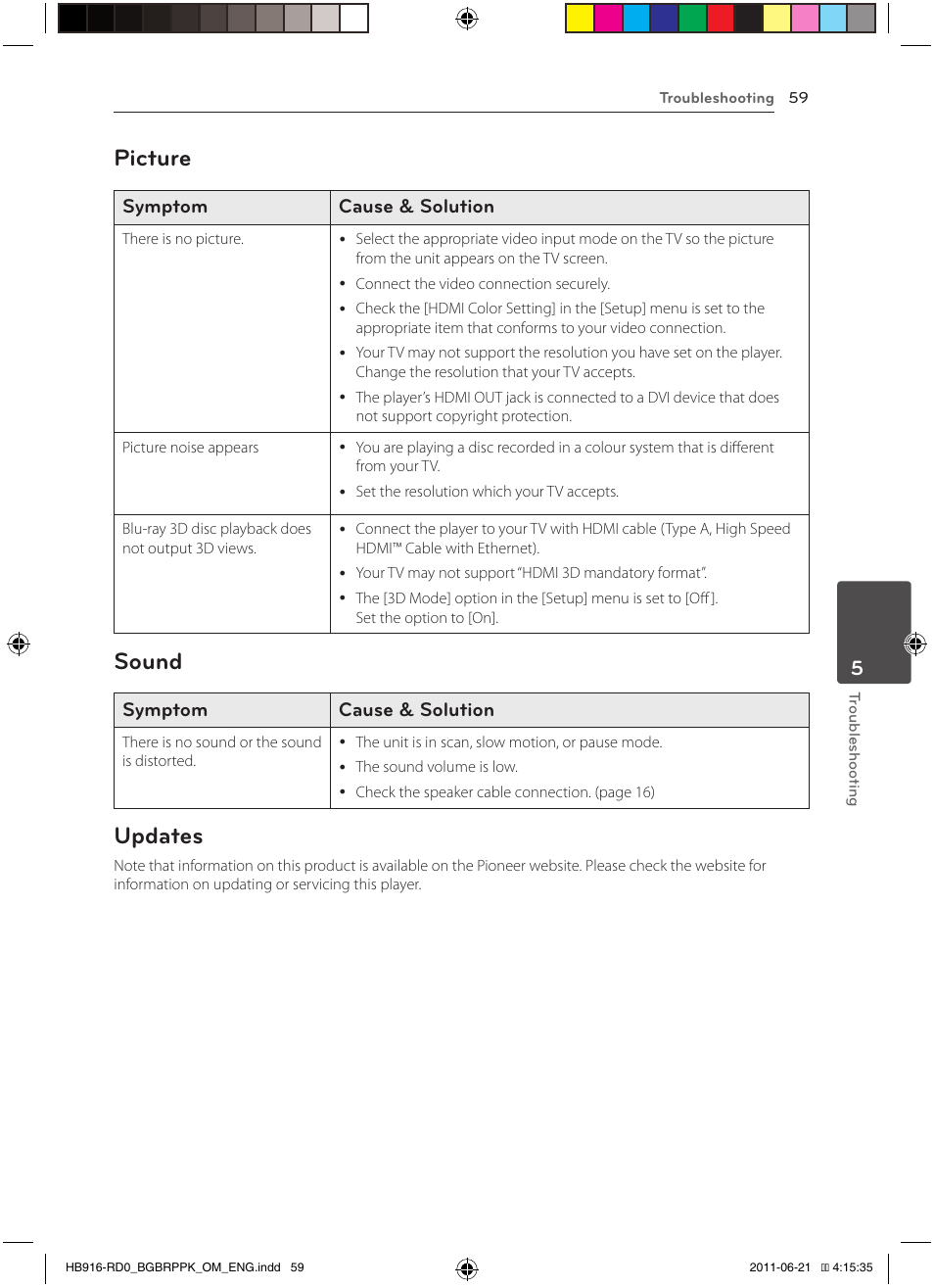 59 – picture 59 – sound 59 – updates, Picture, Sound | Updates | Pioneer BCS-717 User Manual | Page 59 / 80