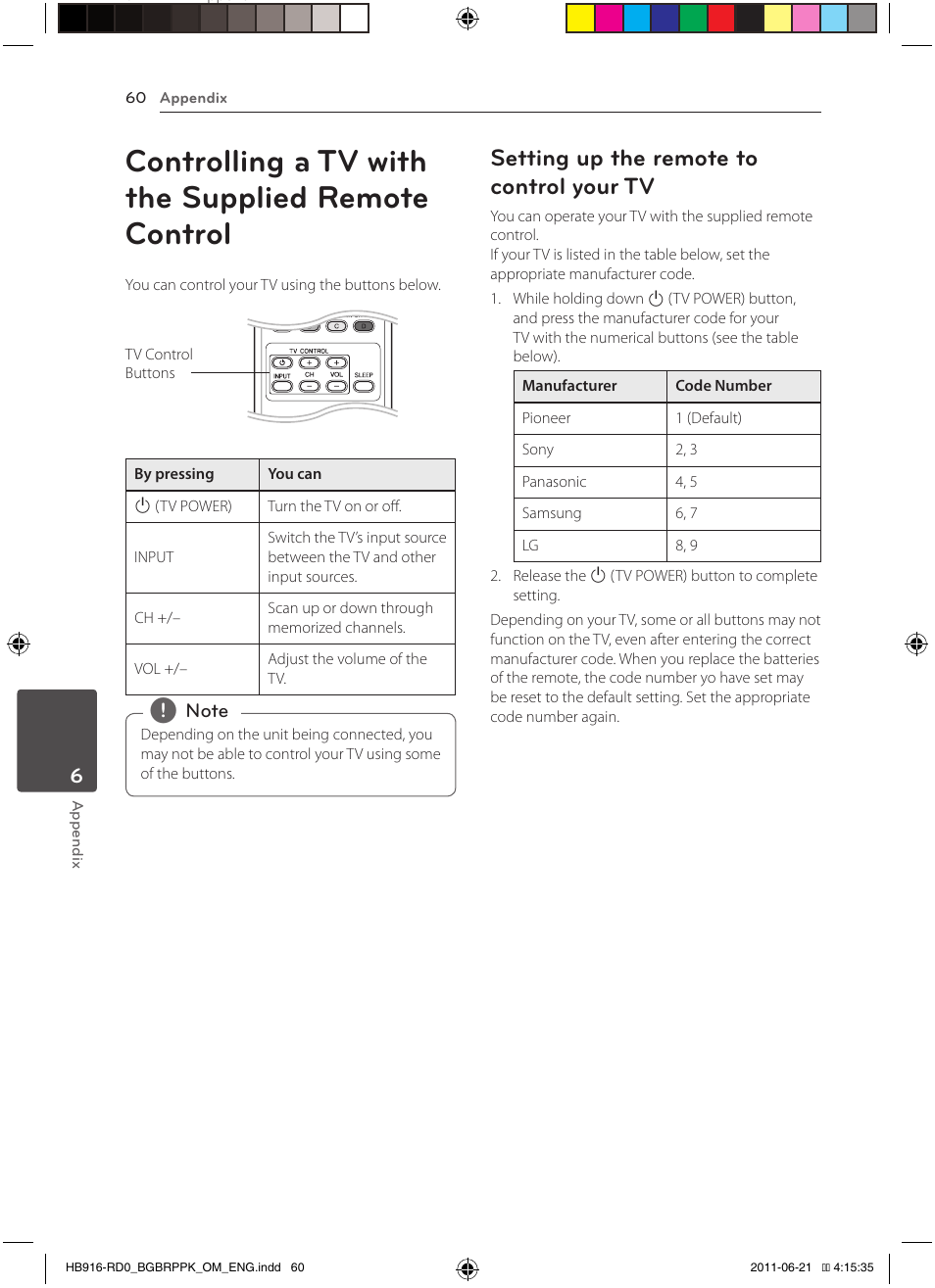 60 controlling a tv with the supplied, Remote control, 60 – setting up the remote to control your | Controlling a tv with the supplied remote control, Setting up the remote to control your tv | Pioneer BCS-717 User Manual | Page 60 / 80