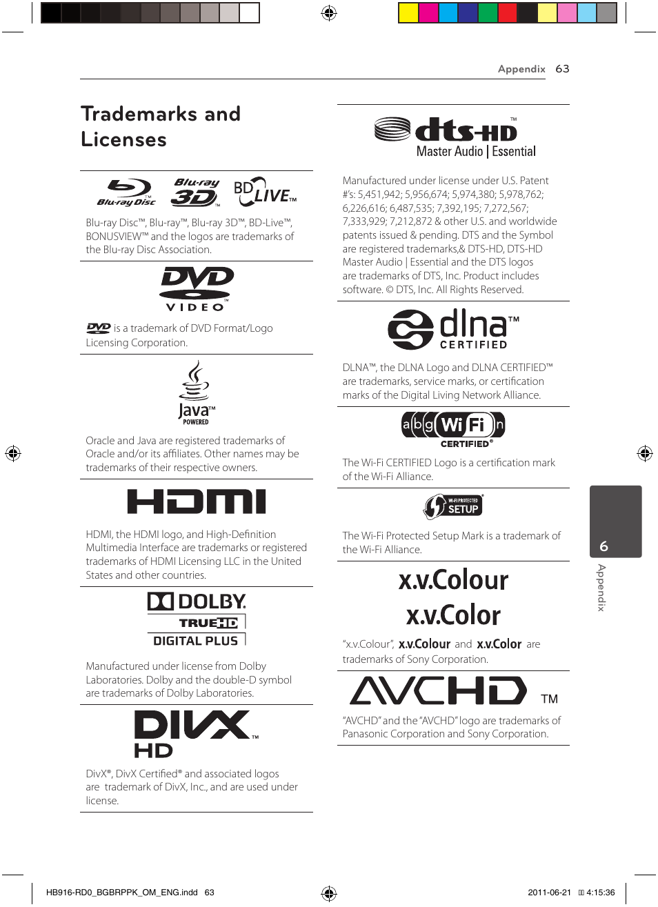 63 trademarks and licenses, Trademarks and licenses | Pioneer BCS-717 User Manual | Page 63 / 80