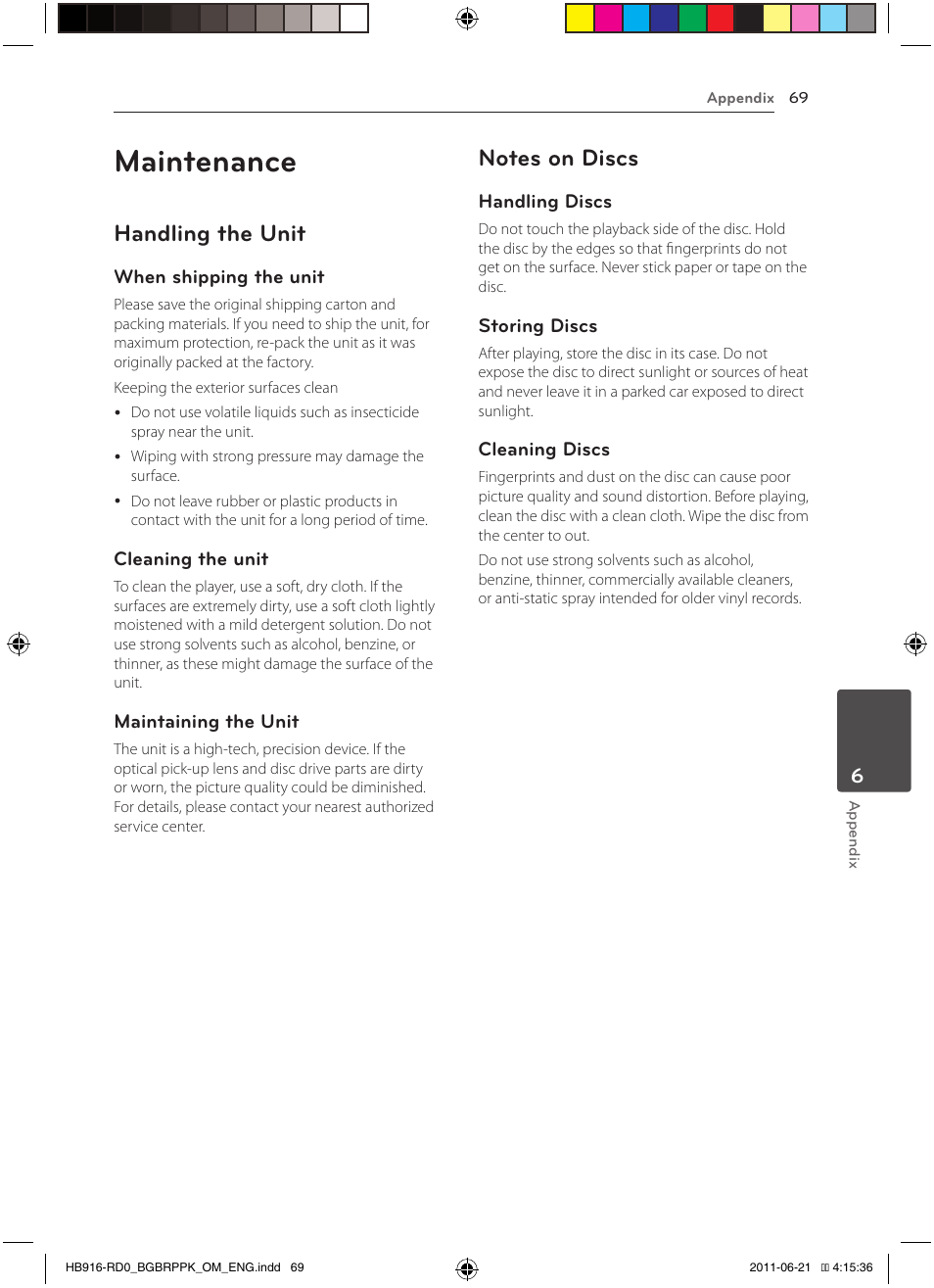 Maintenance, Handling the unit | Pioneer BCS-717 User Manual | Page 69 / 80