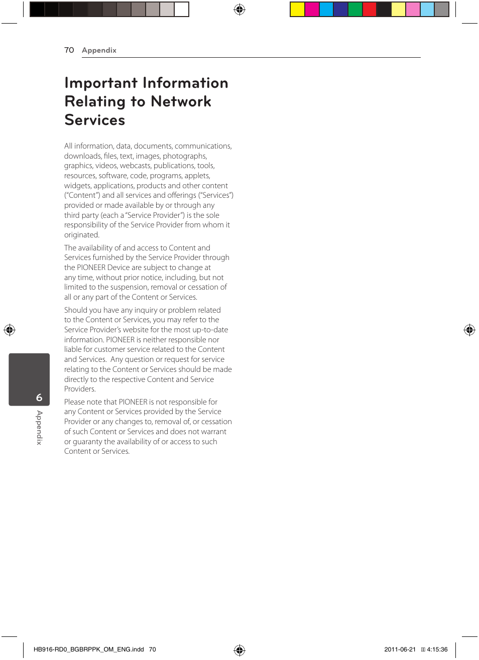 70 important information relating to, Network services, Important information relating to network services | Pioneer BCS-717 User Manual | Page 70 / 80