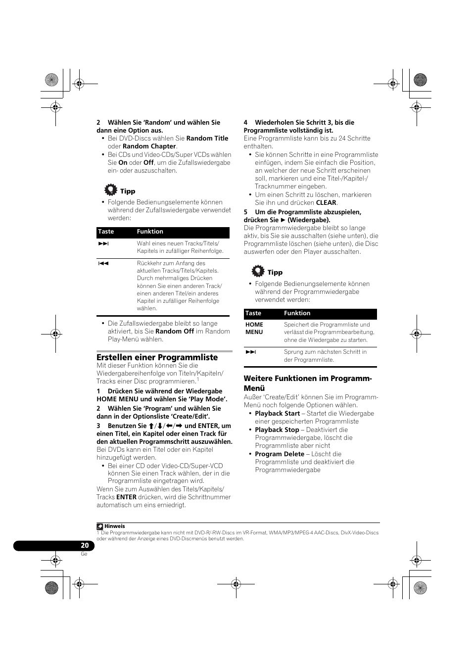 Erstellen einer programmliste, Weitere funktionen im programm-menü | Pioneer DCS-370 User Manual | Page 112 / 141