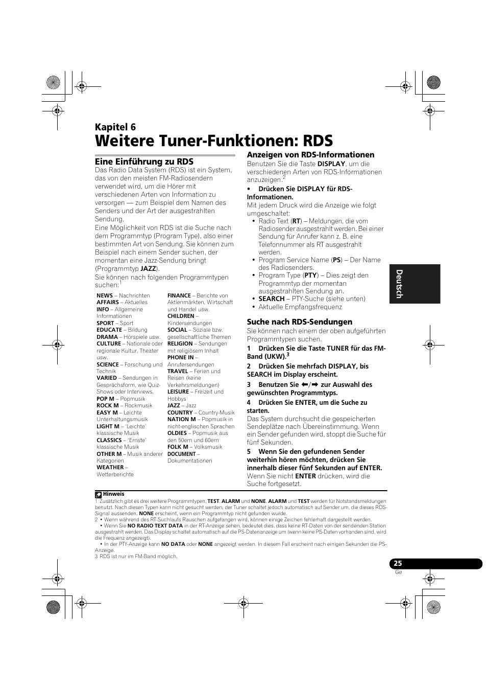 06 weitere tuner-funktionen: rds, Eine einführung zu rds, Anzeigen von rds-informationen | Suche nach rds-sendungen, Weitere tuner-funktionen: rds, Kapitel 6 | Pioneer DCS-370 User Manual | Page 117 / 141