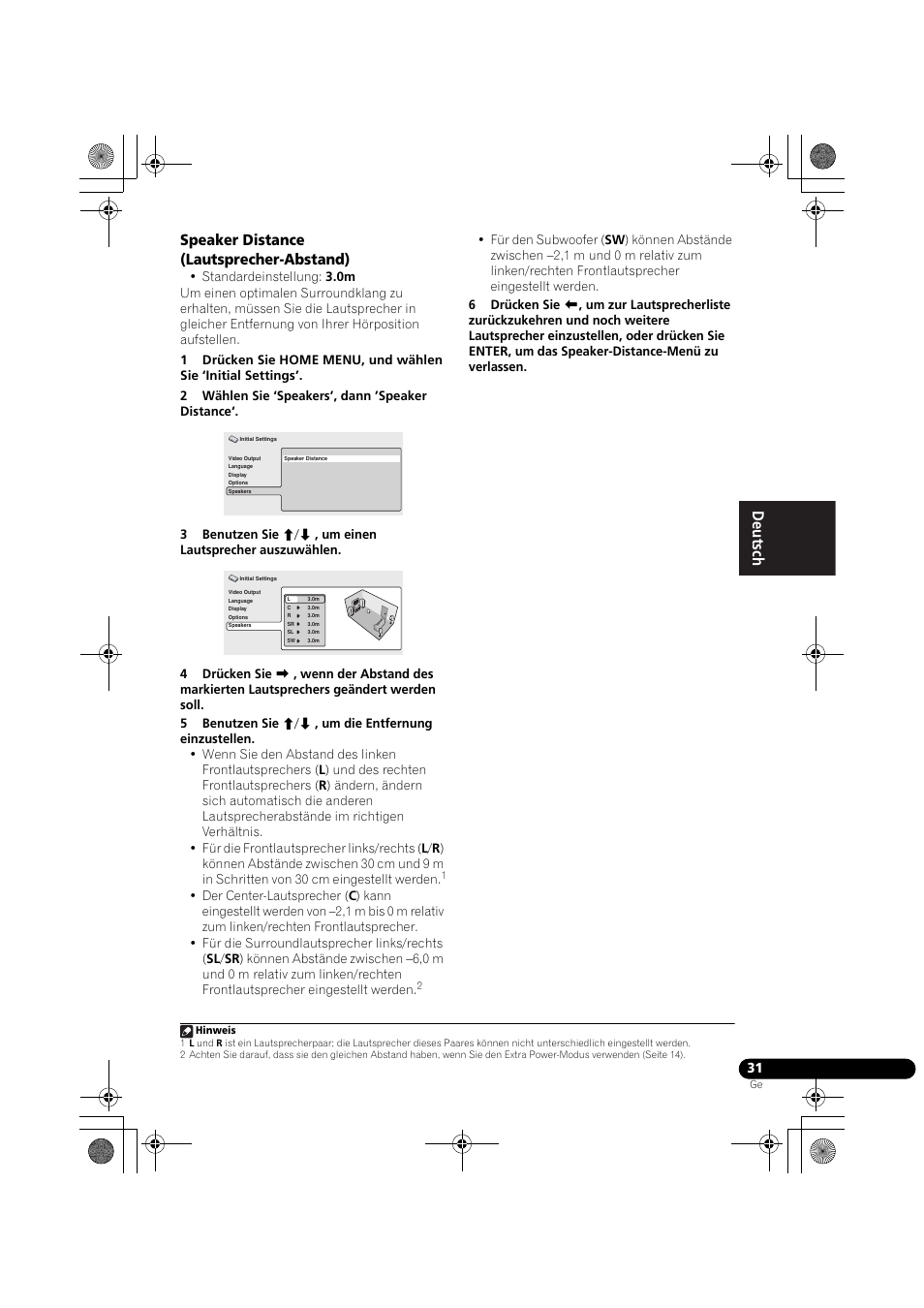 Speaker distance (lautsprecher-abstand), Françai s françai s deut sch | Pioneer DCS-370 User Manual | Page 123 / 141