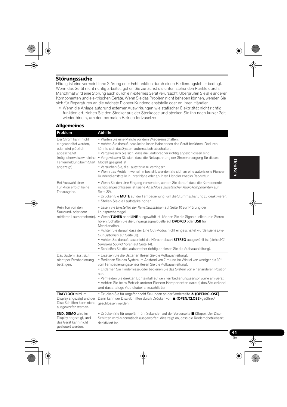 Störungssuche, Allgemeines | Pioneer DCS-370 User Manual | Page 133 / 141