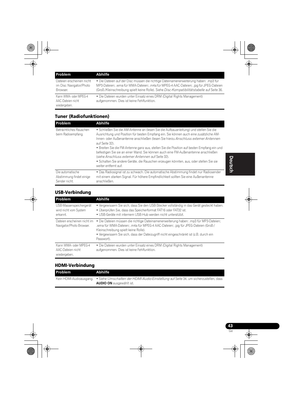 Tuner (radiofunktionen), Usb-verbindung, Hdmi-verbindung | Pioneer DCS-370 User Manual | Page 135 / 141