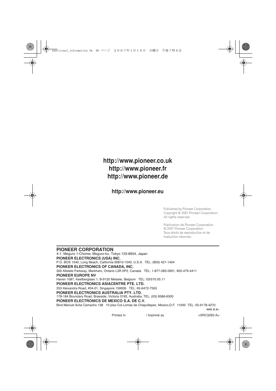 Pioneer DCS-370 User Manual | Page 141 / 141