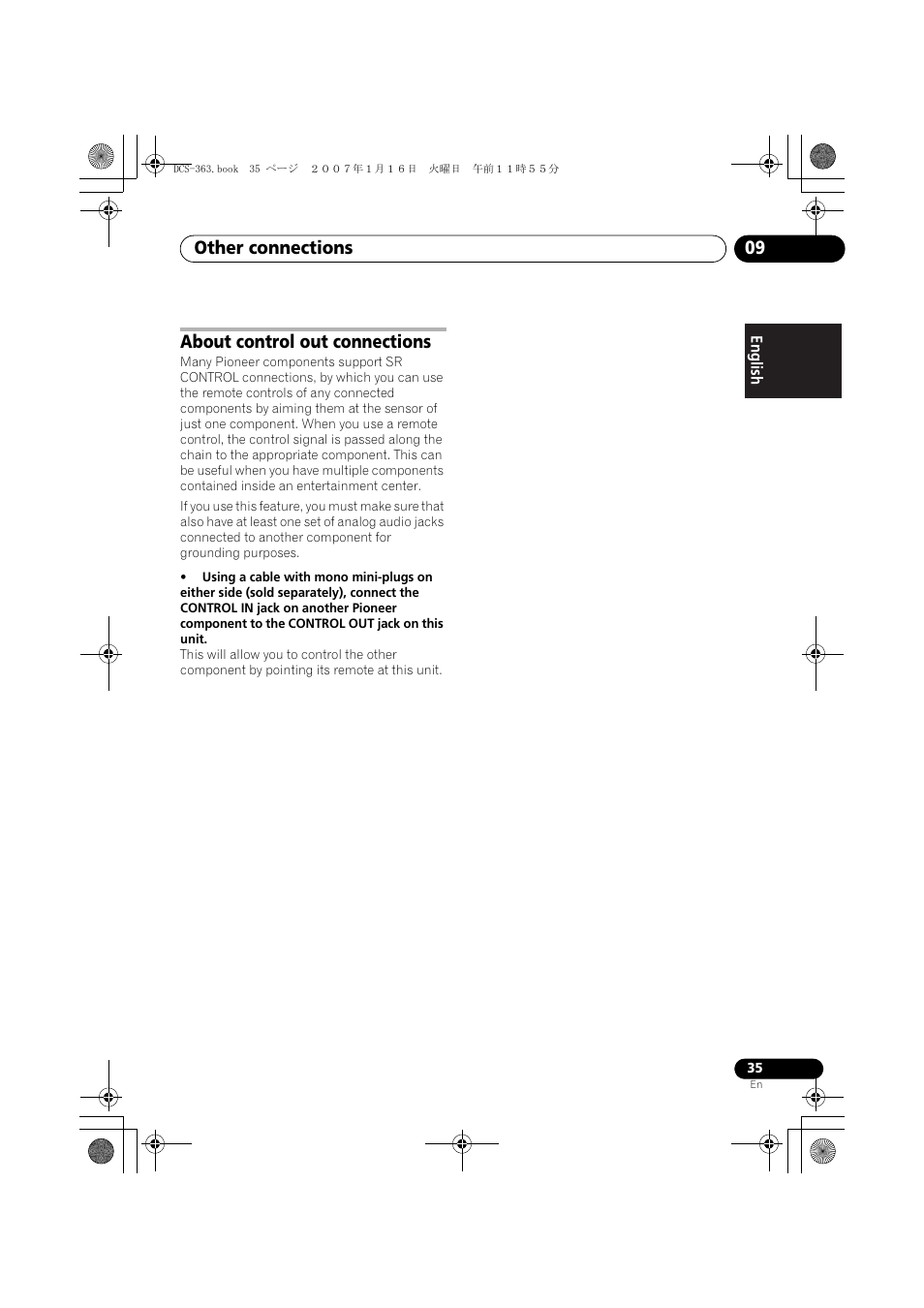 About control out connections, Other connections 09 | Pioneer DCS-370 User Manual | Page 35 / 141