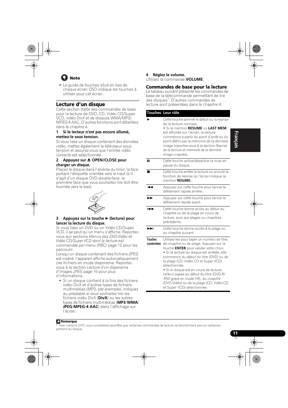 Lecture d’un disque, Commandes de base pour la lecture | Pioneer DCS-370 User Manual | Page 57 / 141