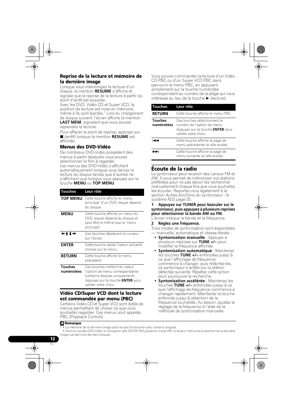 Menus des dvd-vidéo, Écoute de la radio | Pioneer DCS-370 User Manual | Page 58 / 141